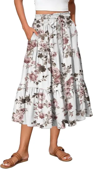 Long Hems Skirts Women Summer Partys Skirt Women's Cozy Slack Floral Expandable