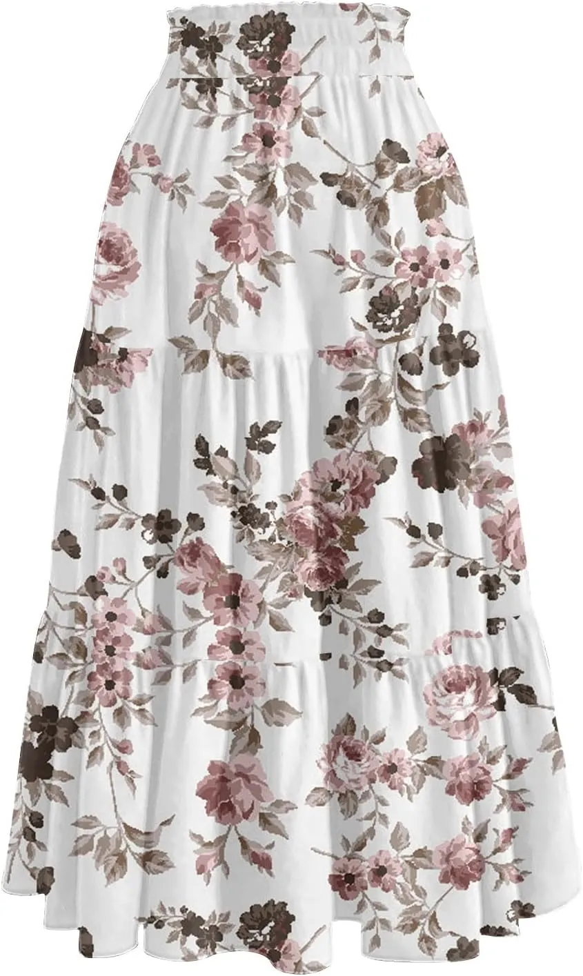 Long Hems Skirts Women Summer Partys Skirt Women's Cozy Slack Floral Expandable