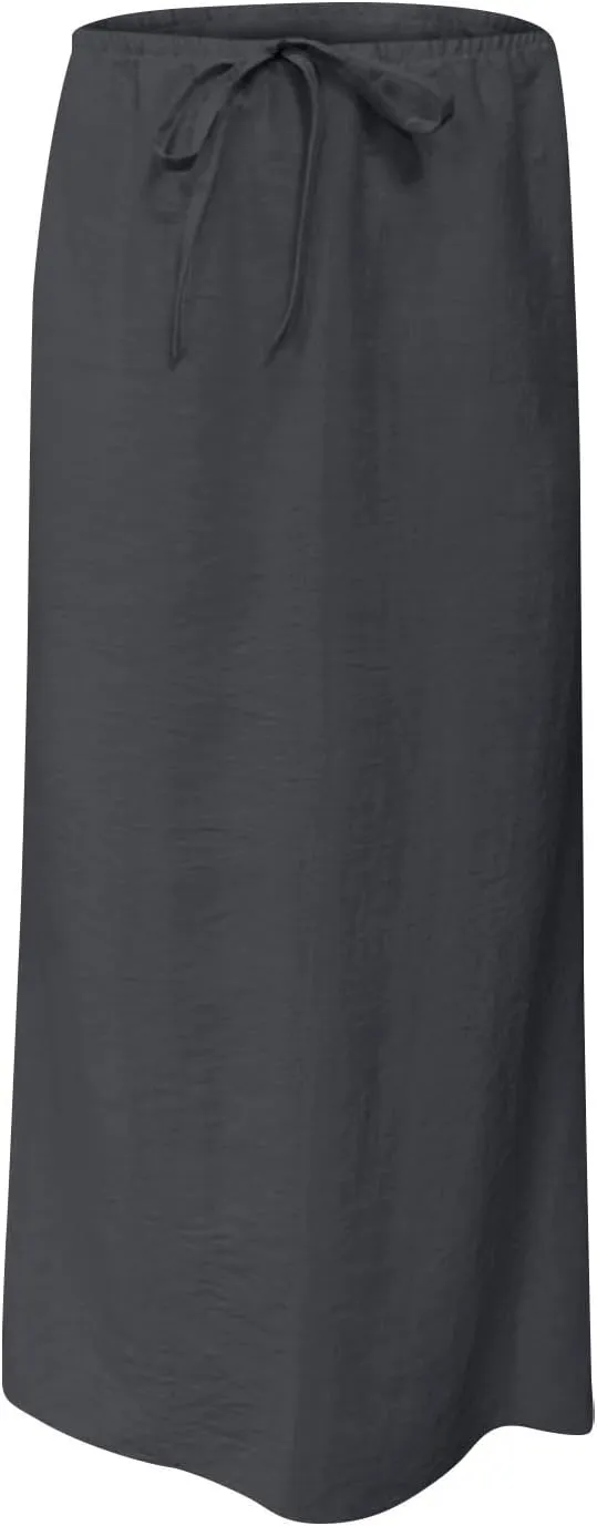 Long Skirts for Women Boho Vacation Flowy Maxi Skirt Lightweight Drawstring Low Rise Ankle Length Slim A Line Skirt