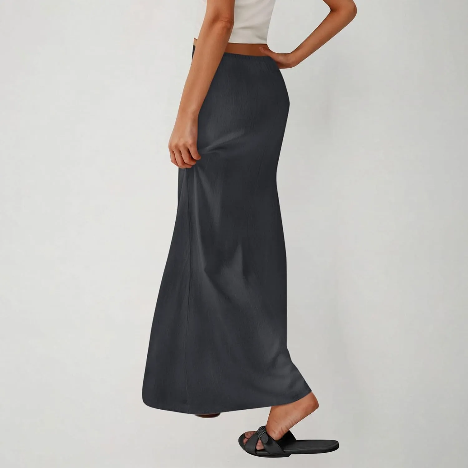 Long Skirts for Women Boho Vacation Flowy Maxi Skirt Lightweight Drawstring Low Rise Ankle Length Slim A Line Skirt