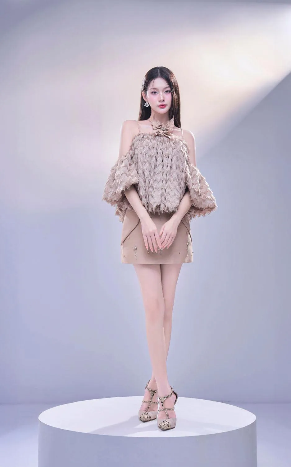 Lorele A-line High Waist Taffeta Mini Skirt