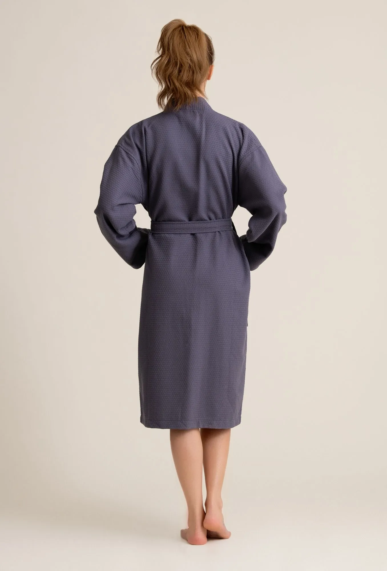 Luxurious 100% Cotton Women's Waffle Robe. Long, Lightweight Gray