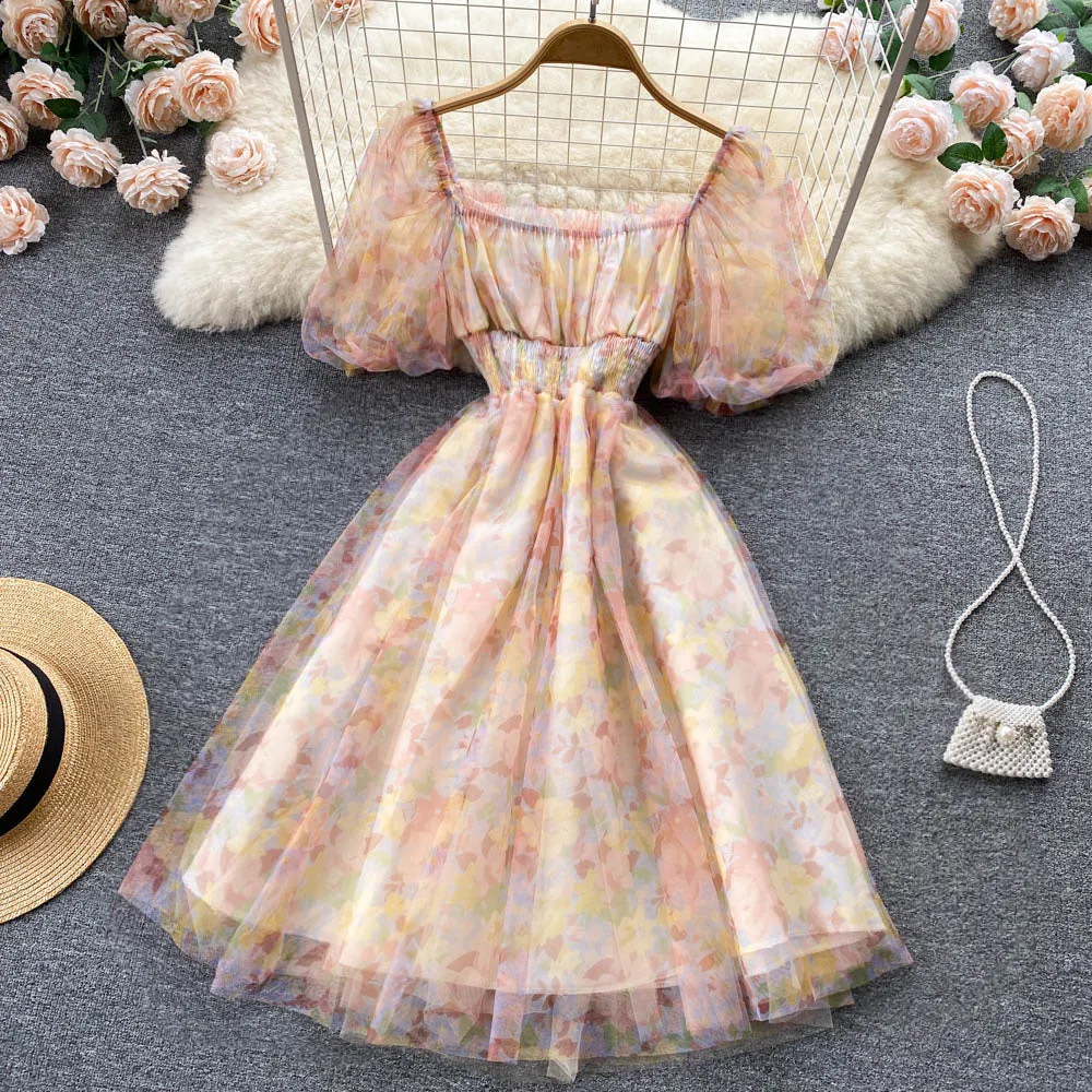 Mesh Chiffon Floral Dress