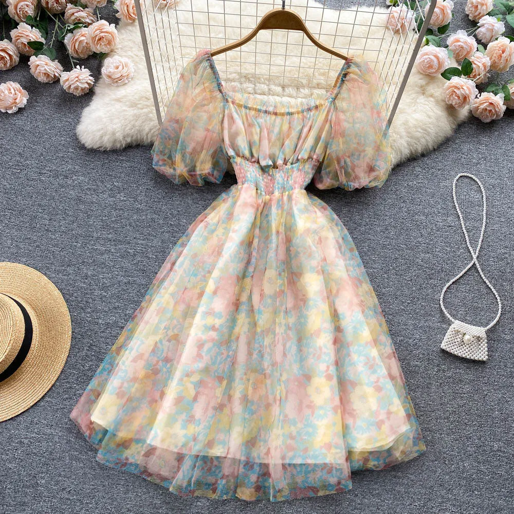 Mesh Chiffon Floral Dress