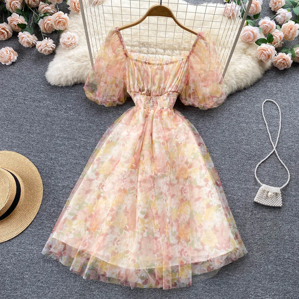 Mesh Chiffon Floral Dress