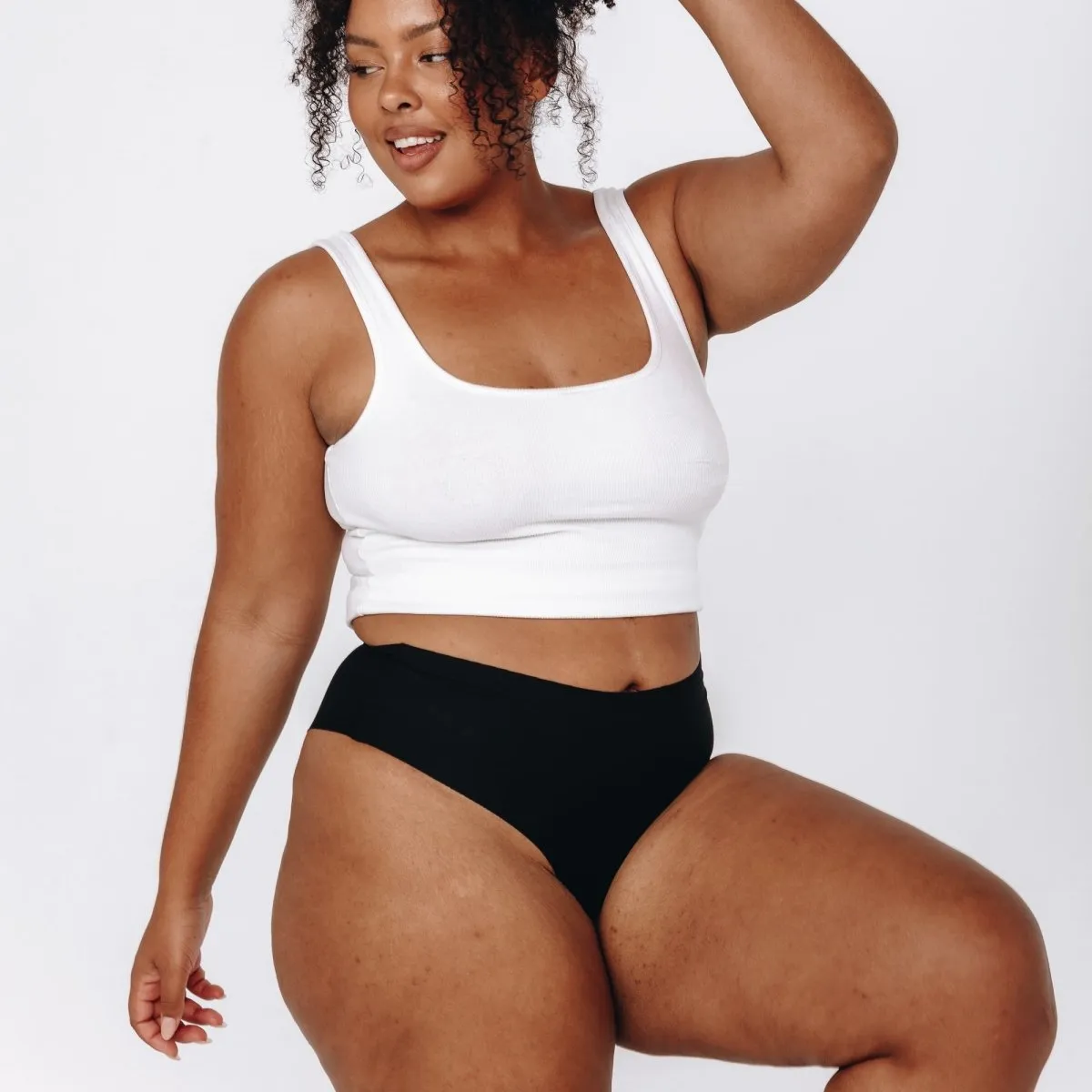 Mid-Rise Thong - Seamless Cotton - Black