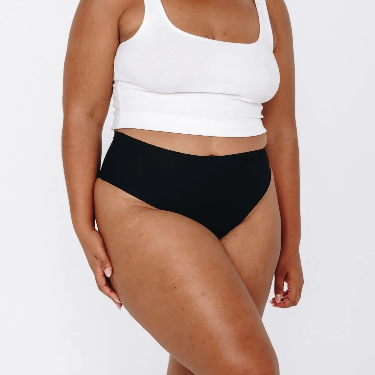 Mid-Rise Thong - Seamless Cotton - Black