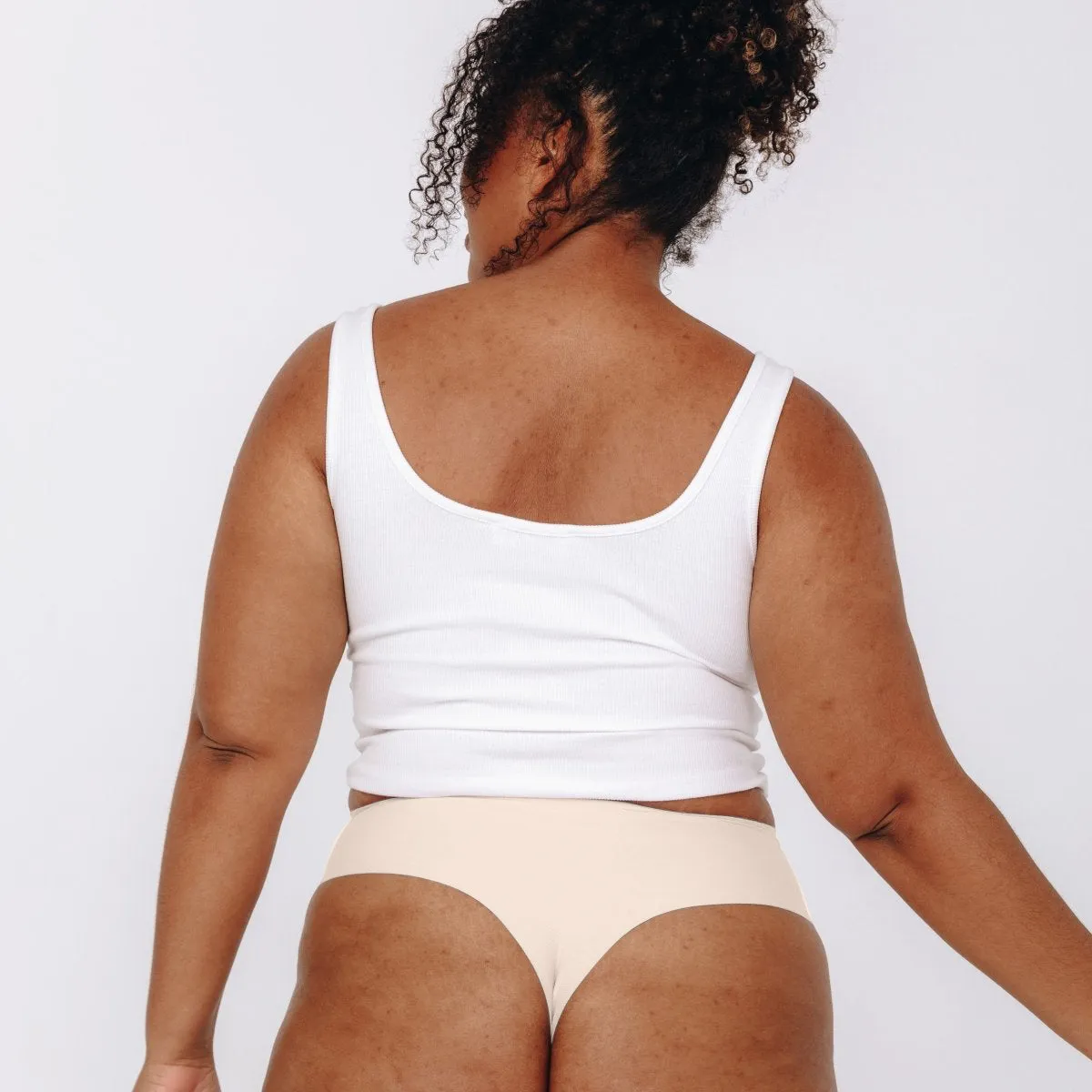 Mid-Rise Thong - Seamless Cotton - Black