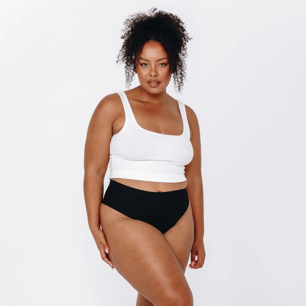 Mid-Rise Thong - Seamless Cotton - Black