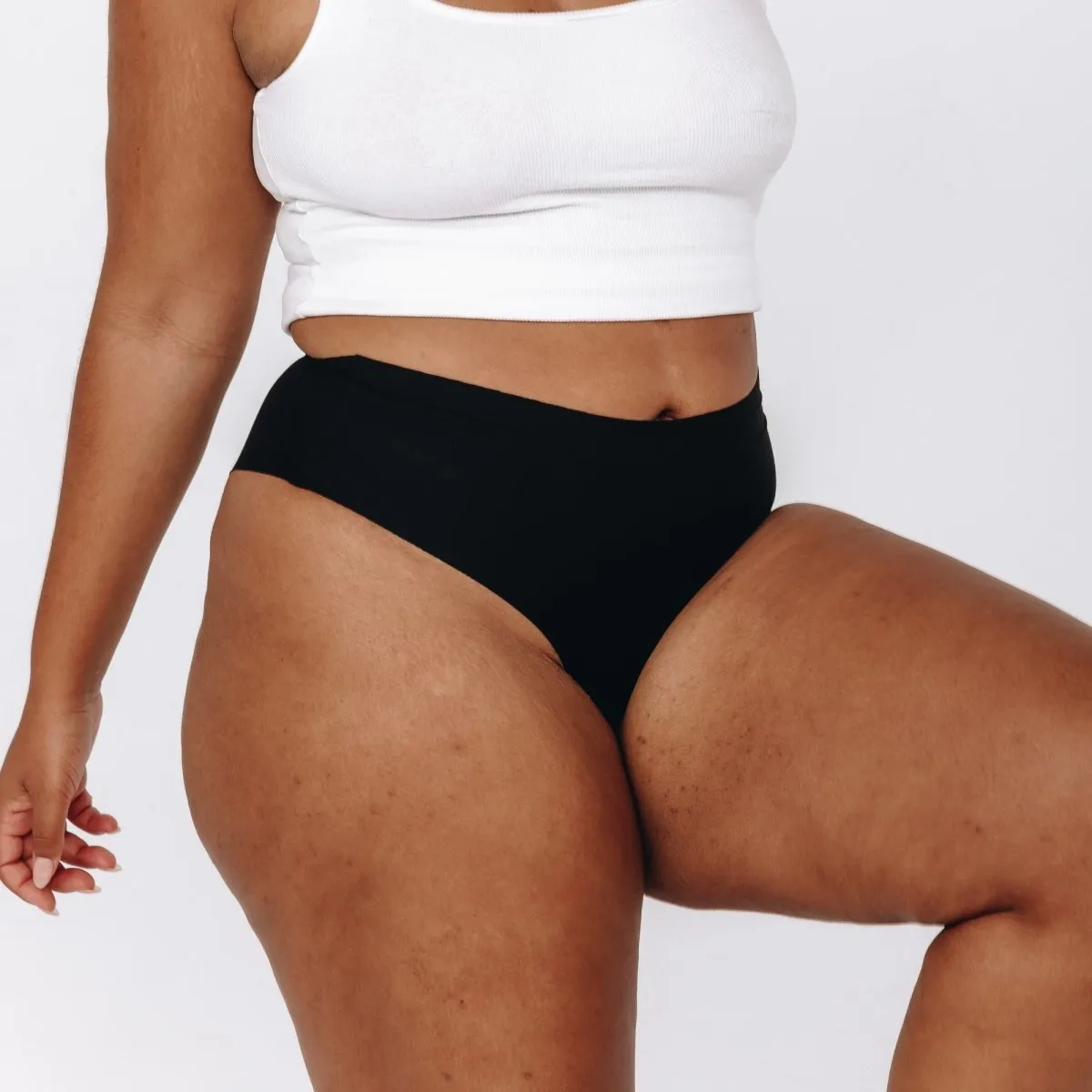 Mid-Rise Thong - Seamless Cotton - Black