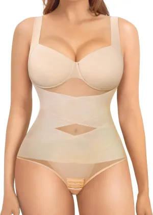 Nebility Shapewear Bodysuit for Women Tummy Control Waist Trainer Backless Body Shaper V-Neck with Built in Bra