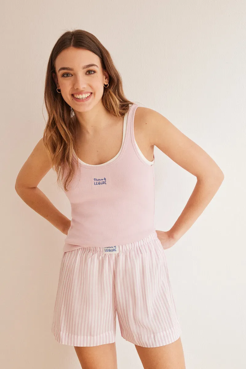 Pink striped short vest pyjamas