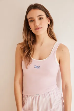 Pink striped short vest pyjamas