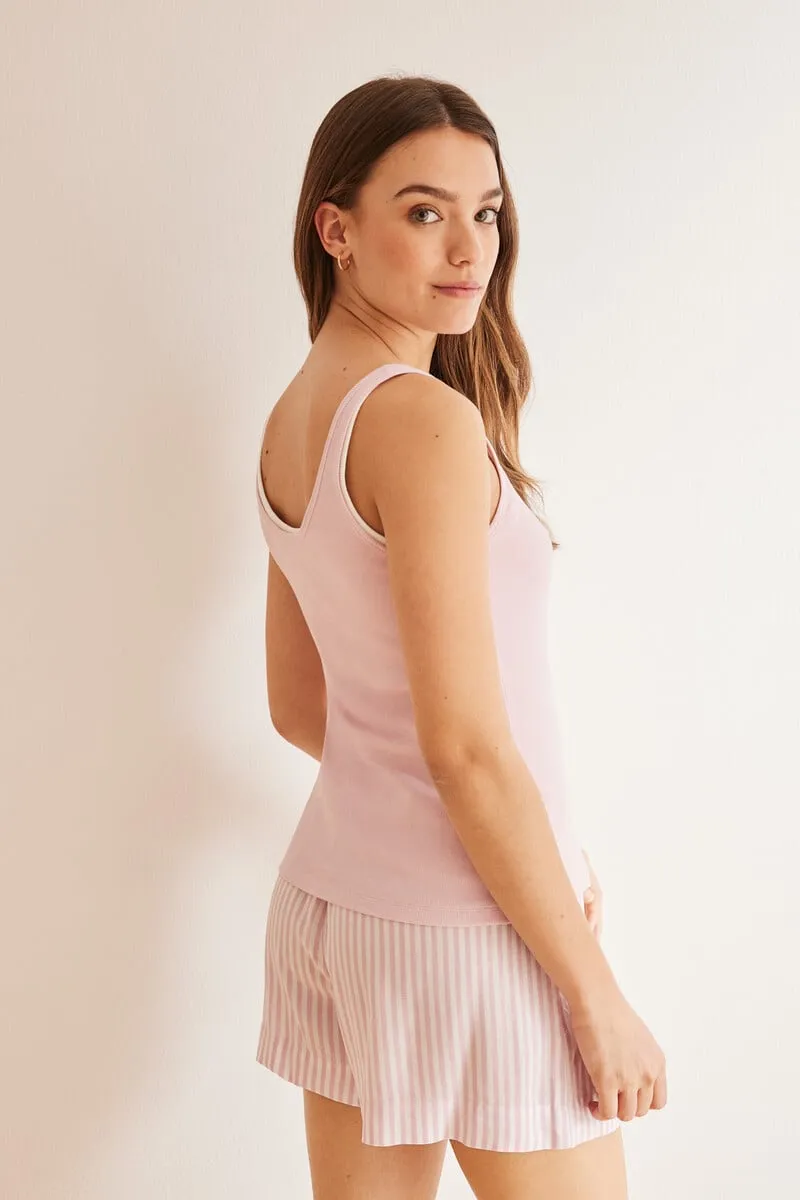 Pink striped short vest pyjamas