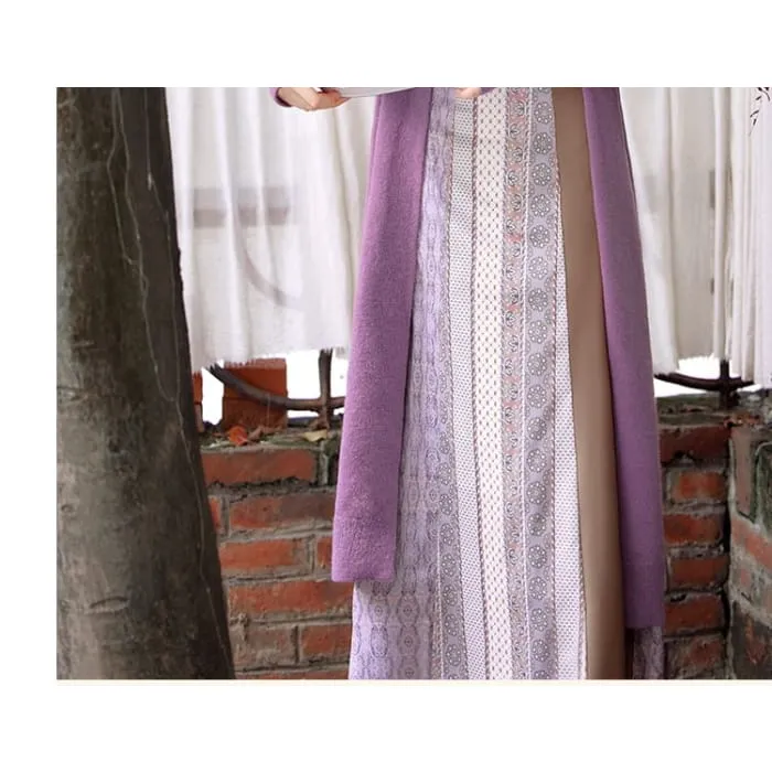 Plain Crop Cami Top / Plain Long Cardigan / High Waist Striped Midi