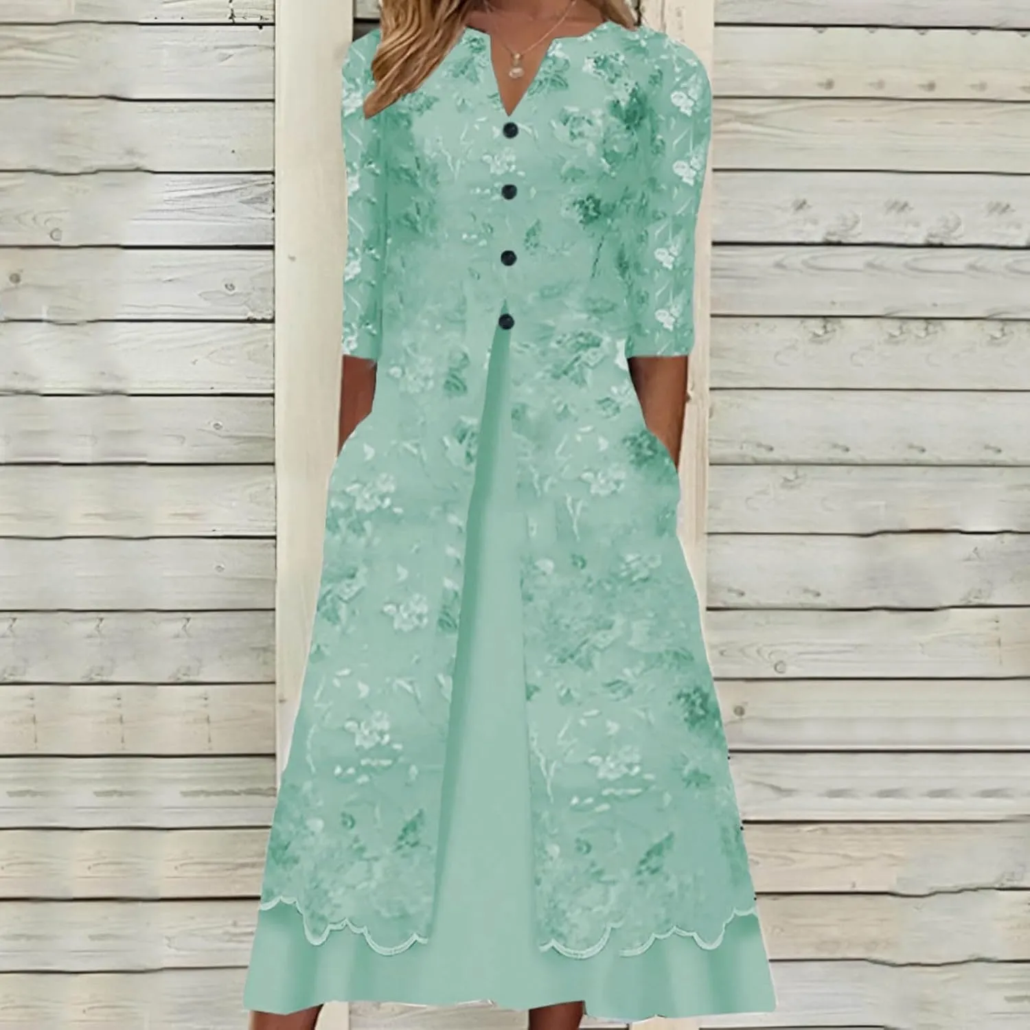 PTOLOCIF Elegant Dresses for Women Summer Button V Neck Maxi Dress Short Sleeve Tshirt Dress Wedding Guest Dresses W/Pockets