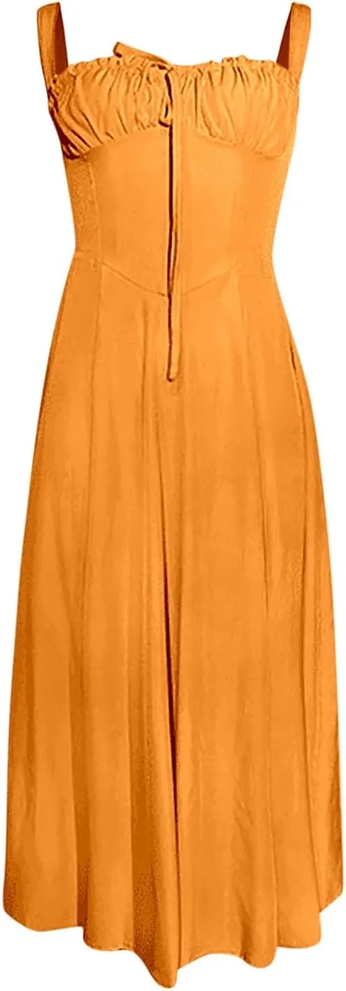 PTOLOCIF Sexy Sundresses for Women 2025 Summer Spaghetti Strap Dress Sleeveless Low Cut Bust Dress Beach Party Maxi Dresses