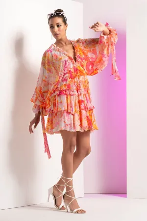 Red Chiffon Short Tiered Dress