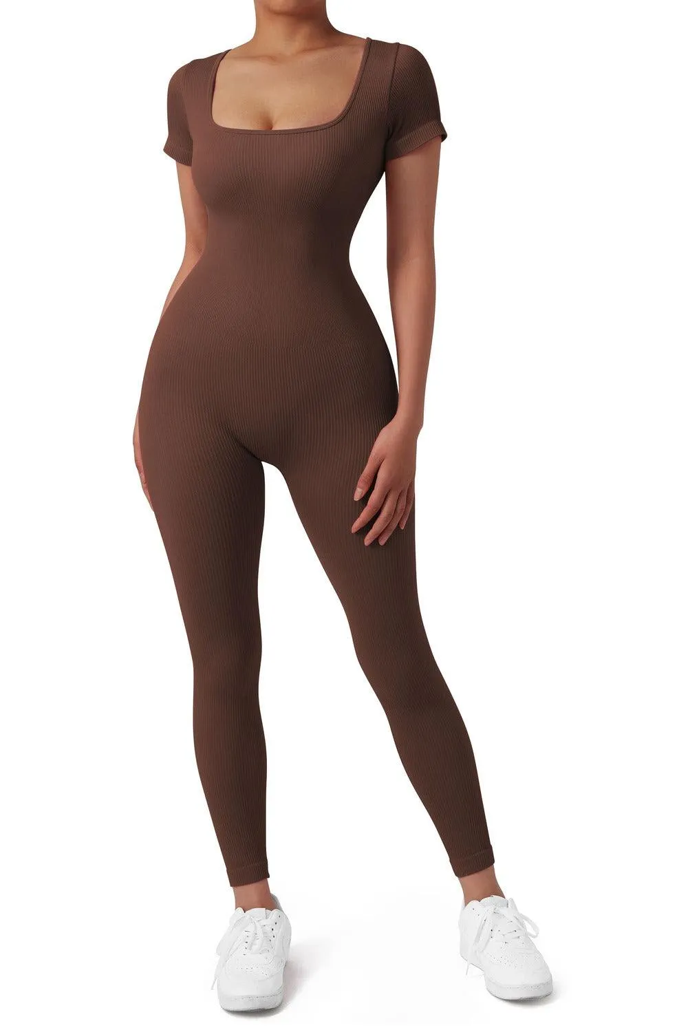 Ribbed One-Piece Jumpsuit - Short Sleeve