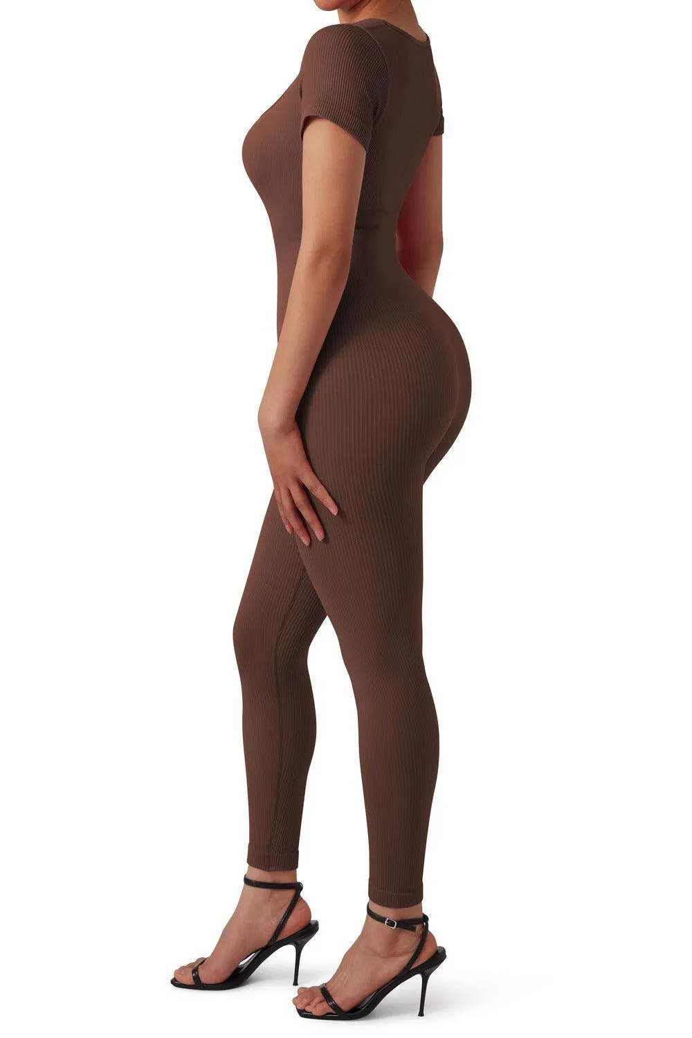 Ribbed One-Piece Jumpsuit - Short Sleeve