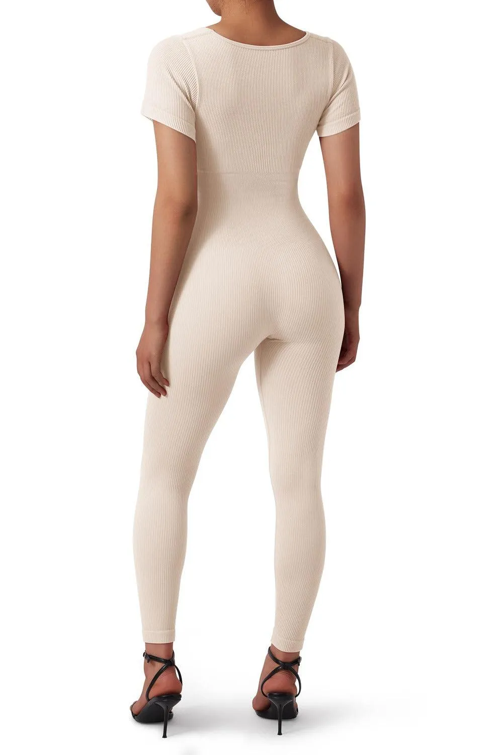 Ribbed One-Piece Jumpsuit - Short Sleeve