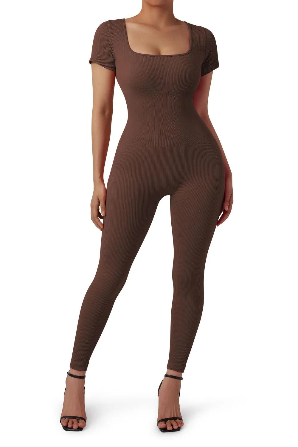 Ribbed One-Piece Jumpsuit - Short Sleeve