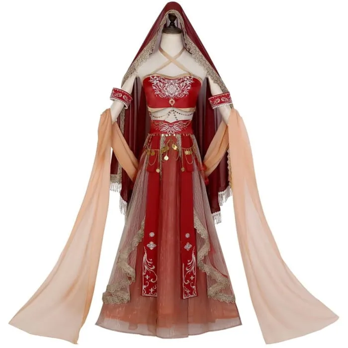 Set: Lolita Strapless Embroidered Crop Top   High Rise Midi A-Line Skirt   Arm Let   Scarf   Veil