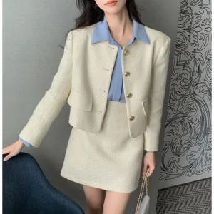 Set: Plain Tweed Button Jacket   High Rise Mini A-Line Skirt