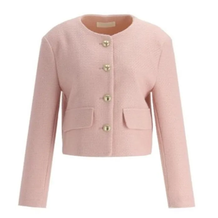 Set: Plain Tweed Button Jacket   High Rise Mini A-Line Skirt