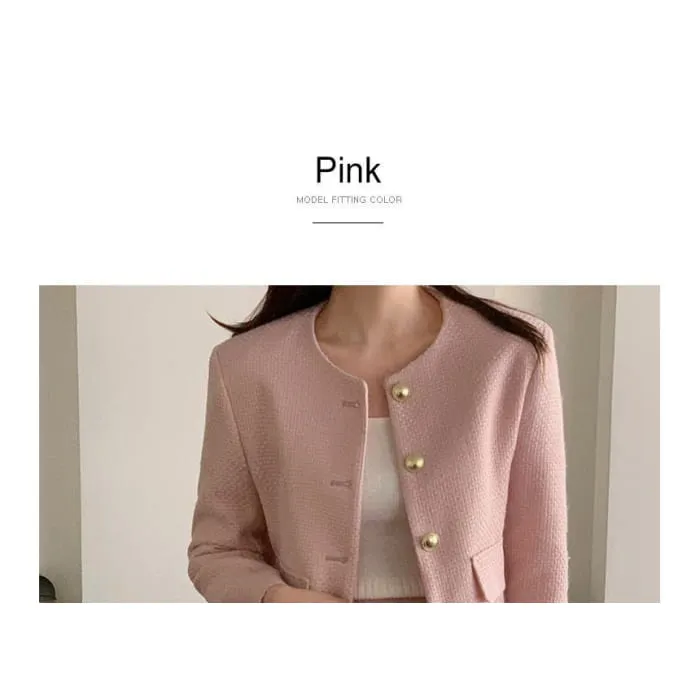 Set: Plain Tweed Button Jacket   High Rise Mini A-Line Skirt