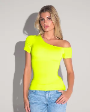Shapey Short Sleeve One Shoulder Top - Acid