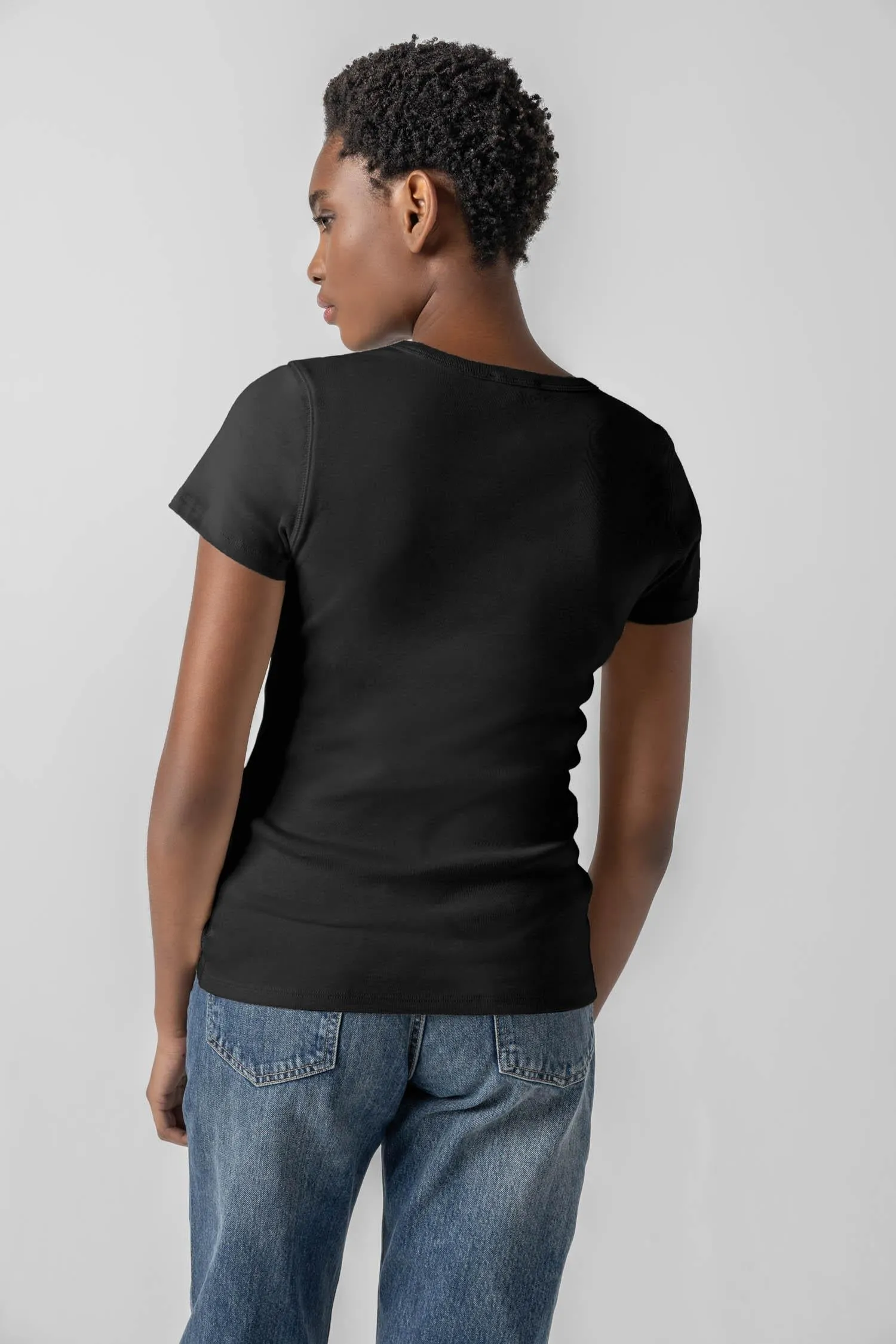 Short Sleeve V Neck Tee - Black