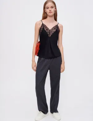 SILK SATIN AND LACE TOP