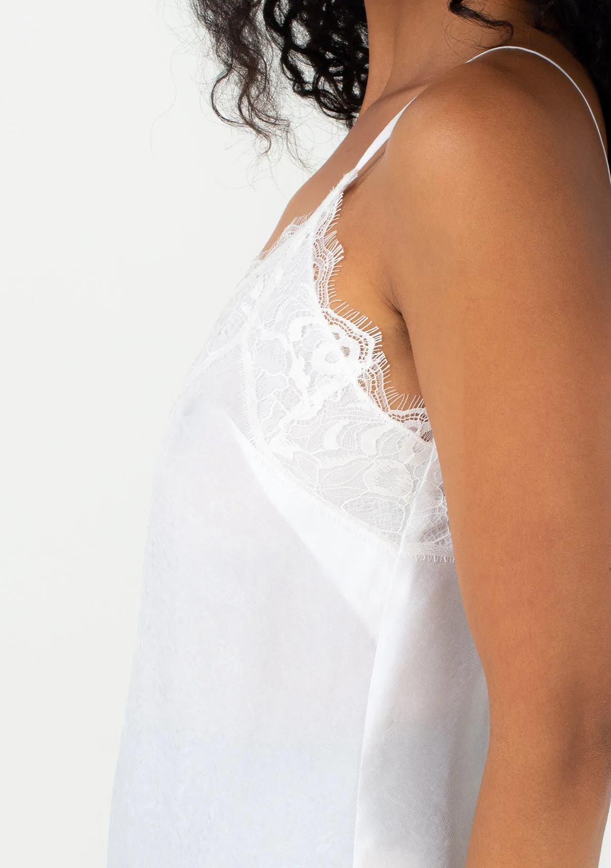 Silky V Neck Spaghetti Strap Lace Trim Cami
