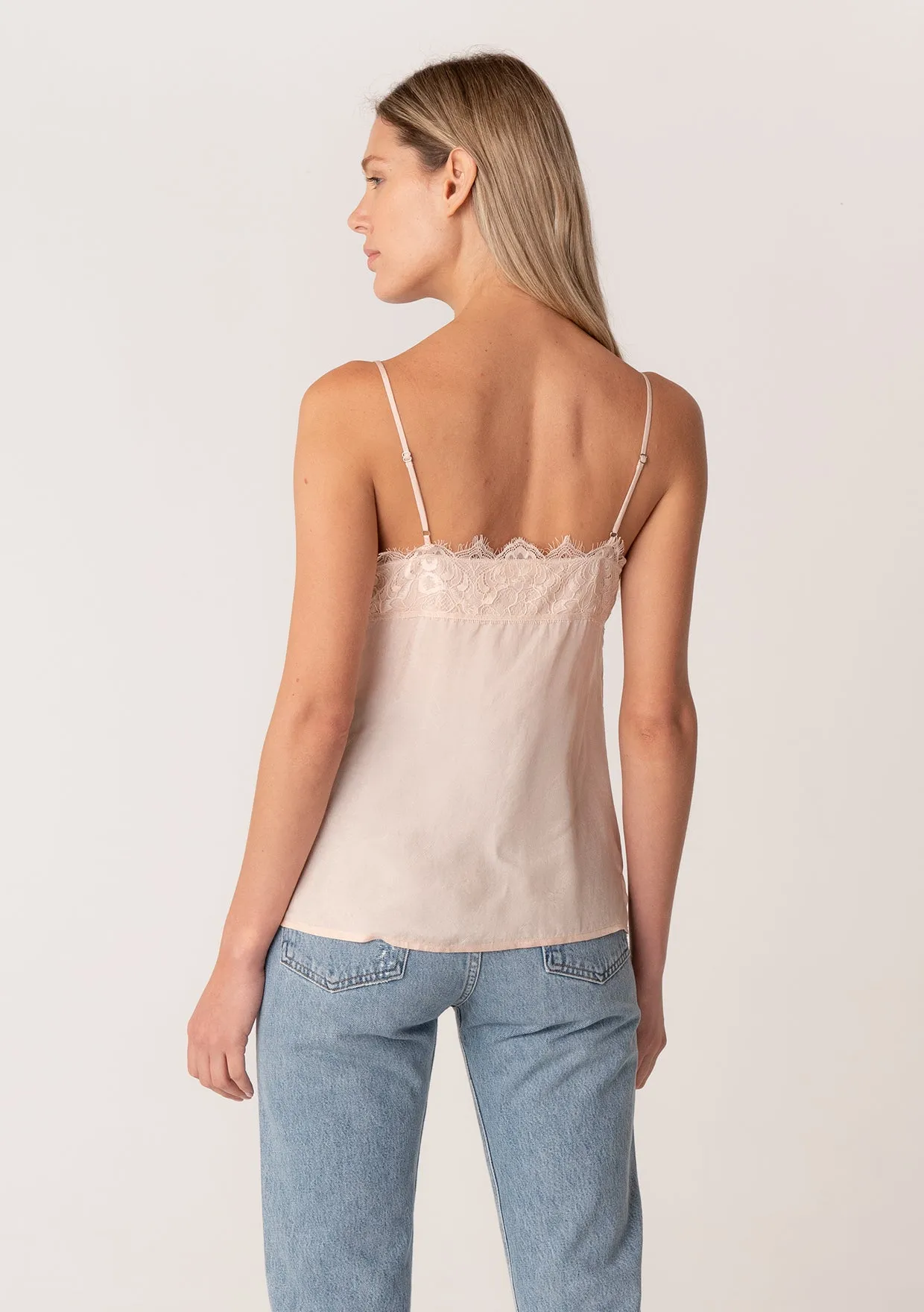 Silky V Neck Spaghetti Strap Lace Trim Cami