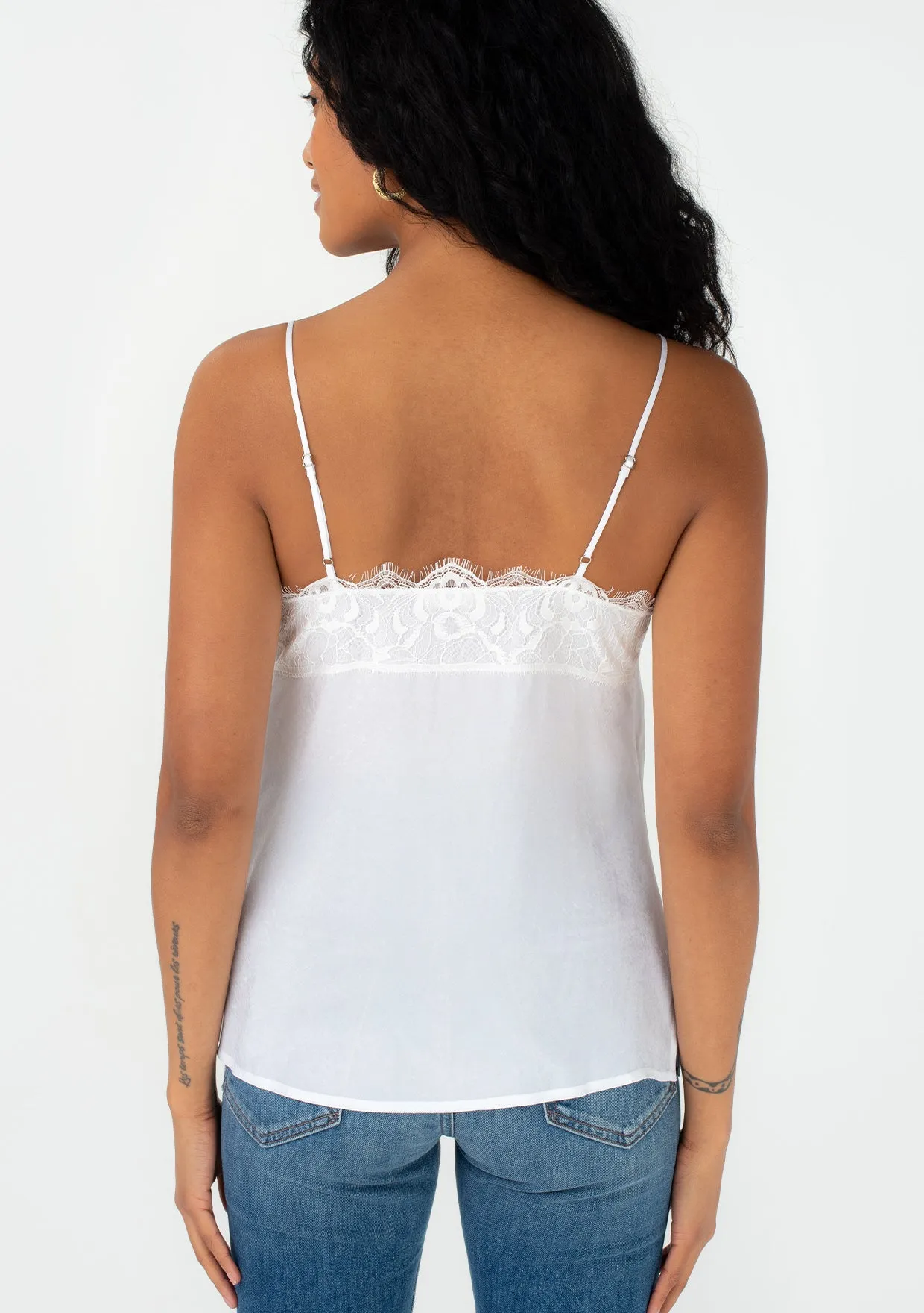 Silky V Neck Spaghetti Strap Lace Trim Cami