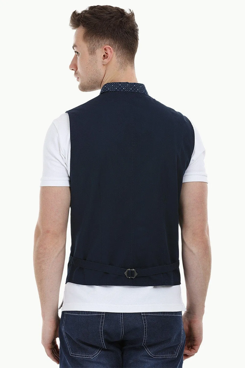 Sleeveless Lapel Navy Jacket