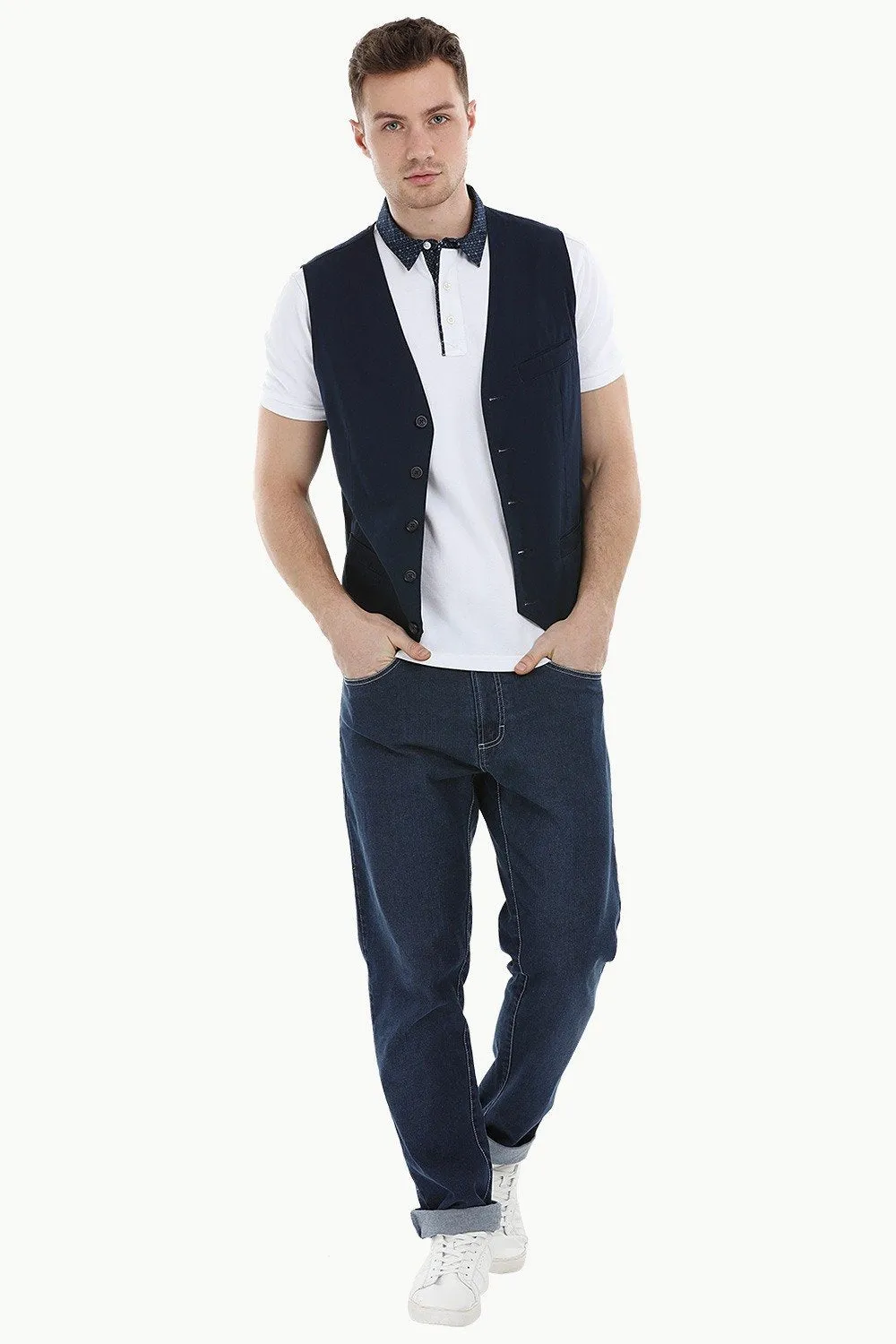 Sleeveless Lapel Navy Jacket
