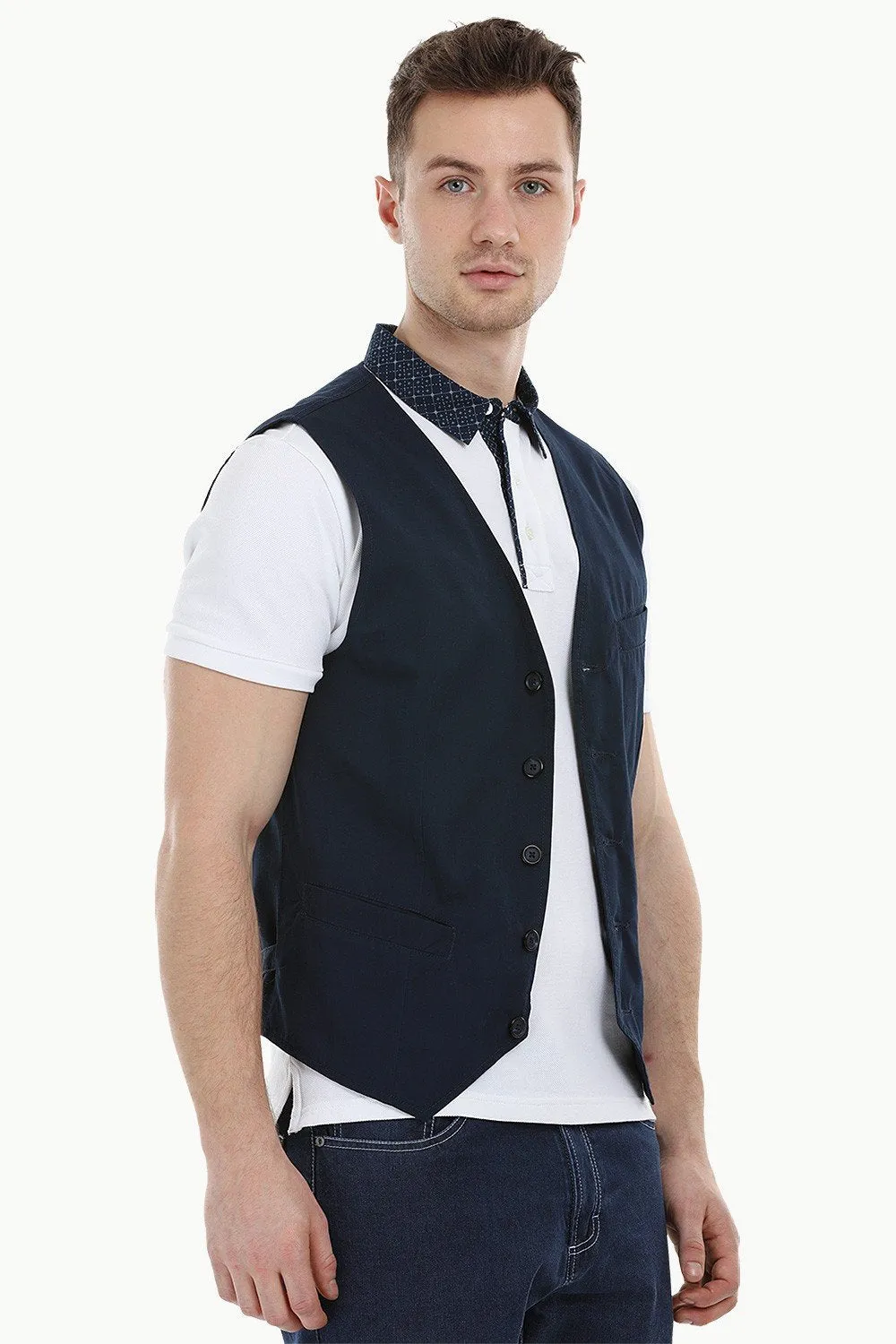 Sleeveless Lapel Navy Jacket