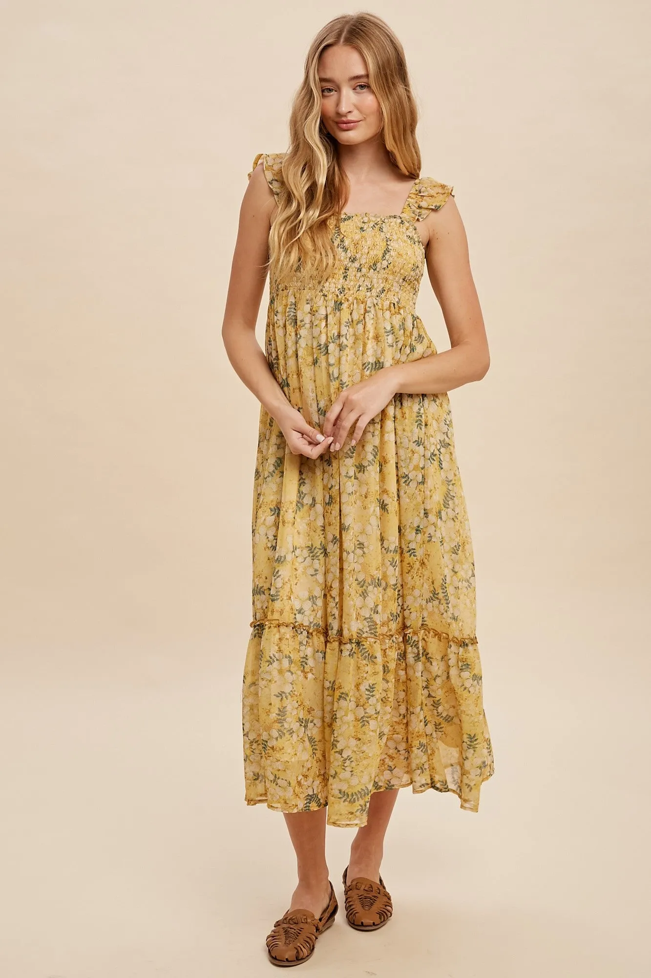 The Isabella Floral Chiffon Smocked Midi Dress