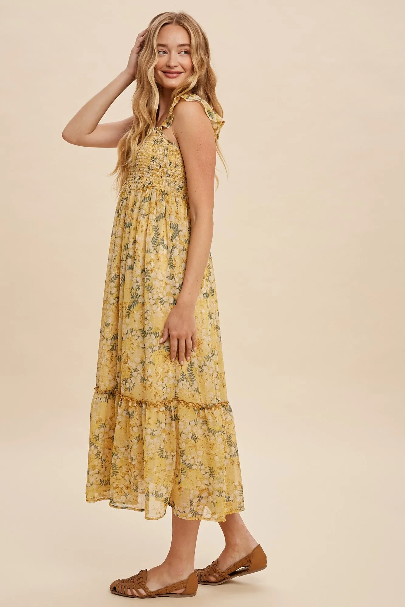 The Isabella Floral Chiffon Smocked Midi Dress