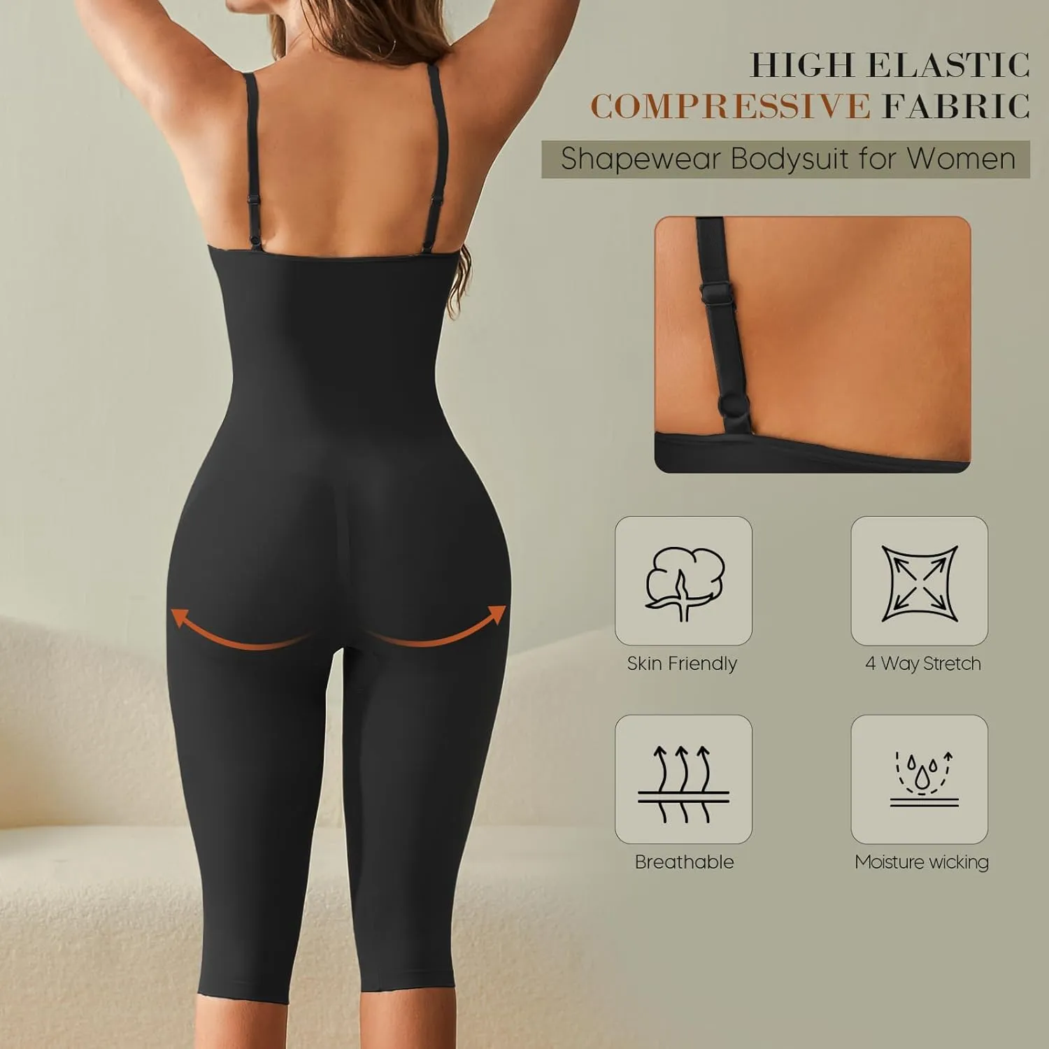 Tummy Control Bodysuit for Women CapriShapewear leggings Body Shaper Thigh Slimmer