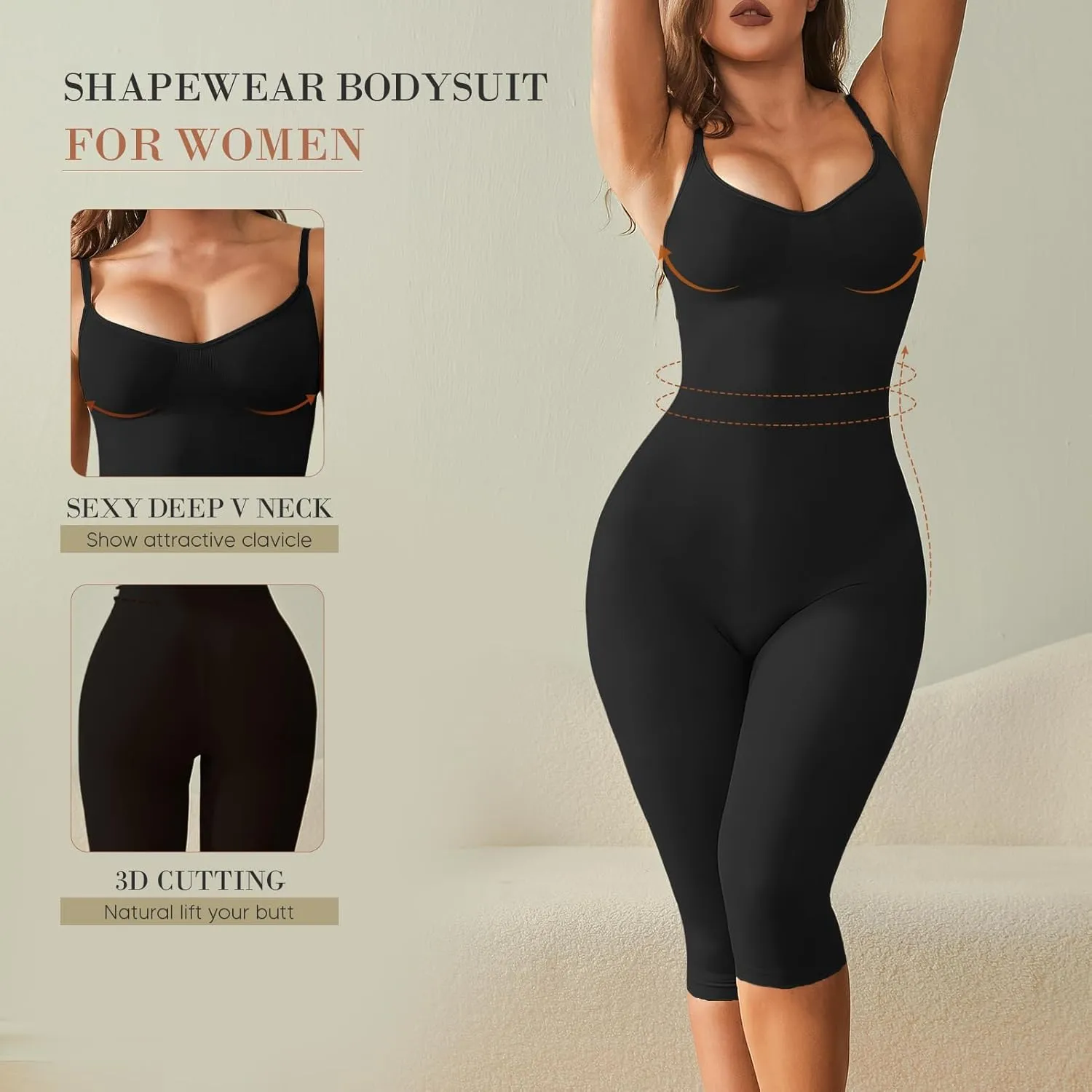 Tummy Control Bodysuit for Women CapriShapewear leggings Body Shaper Thigh Slimmer