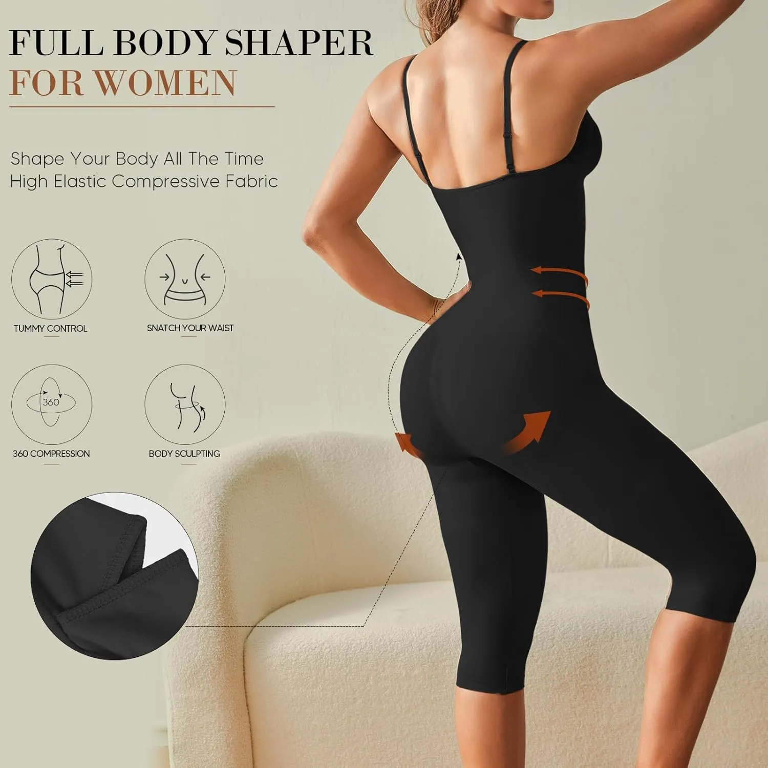 Tummy Control Bodysuit for Women CapriShapewear leggings Body Shaper Thigh Slimmer
