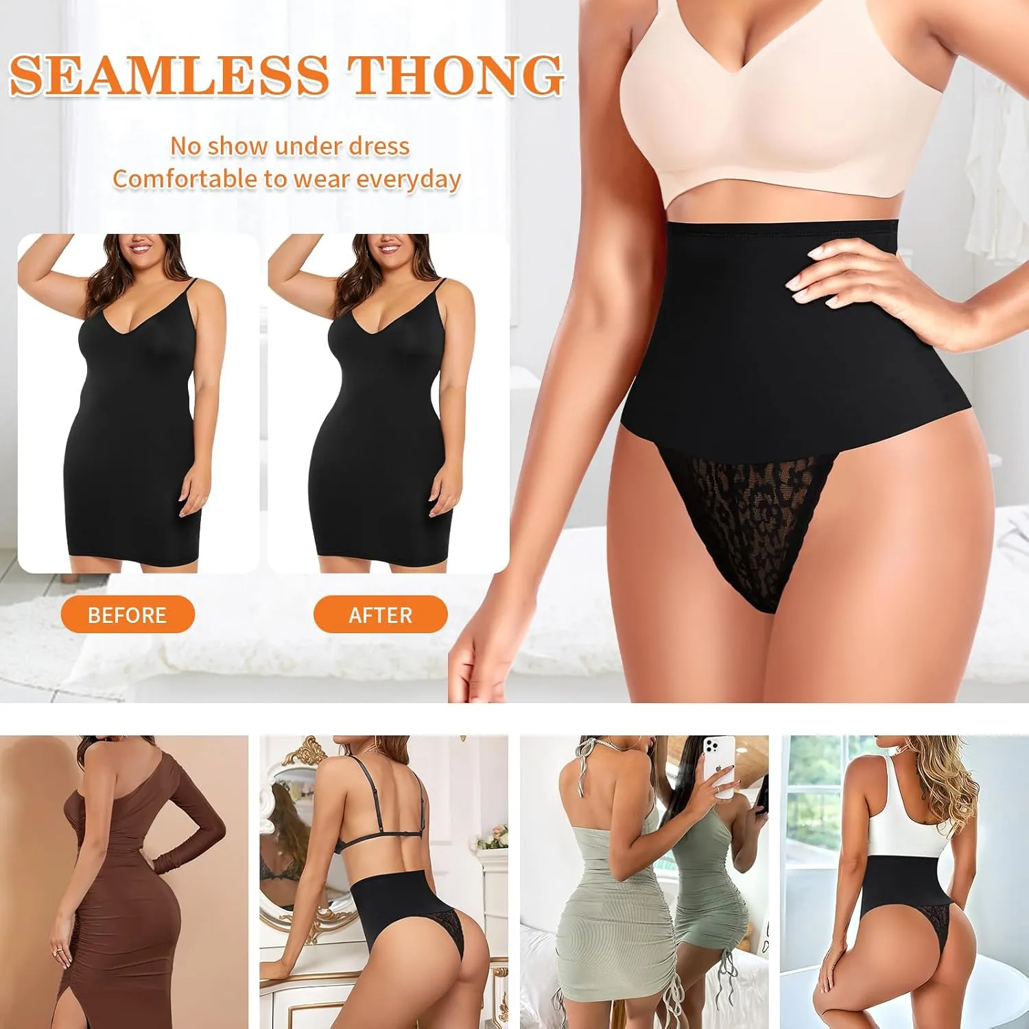 Tummy Control Thong Shapewear for Women High Waist Body Shaper Panties Girdle Lace Shaping Underwear