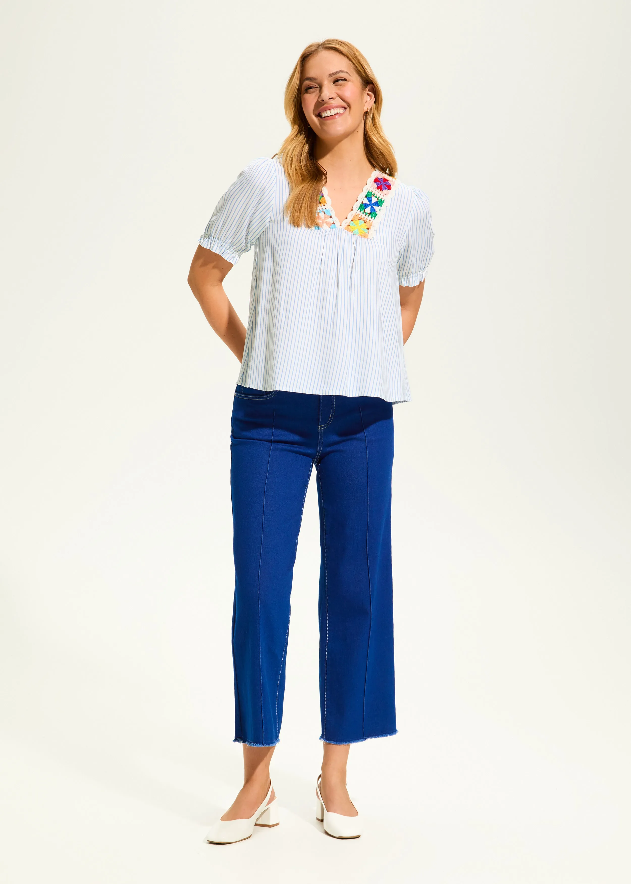 V-Neck Crochet Trim Blouse