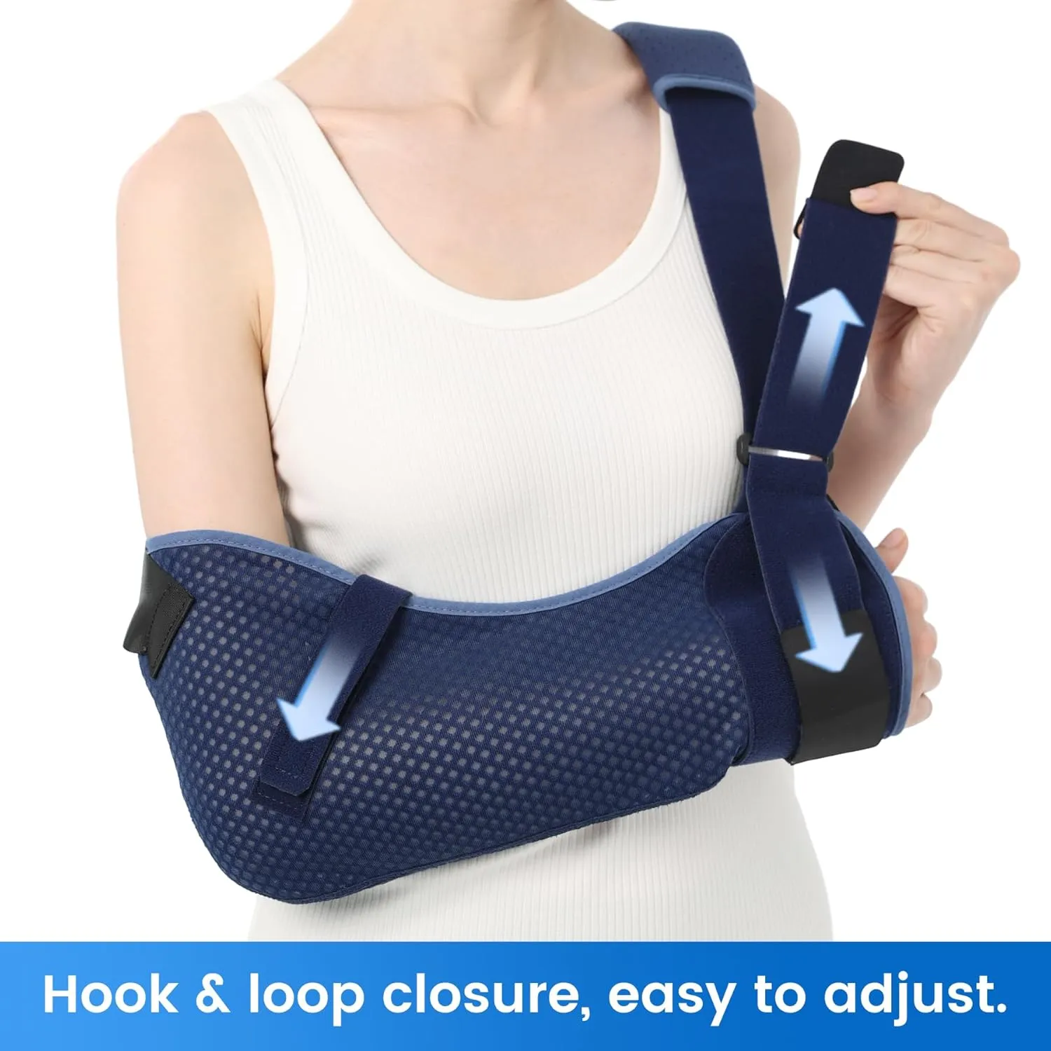 Velpeau Arm Sling Shoulder Immobilizer with Waist Strap, Ventilated & Breathable Design, Arm Support Brace for Shoulder, Rotator Cuff, Elbow, Hand injury (Mesh Version, Blue, Left, M: Bust 28.5-41)