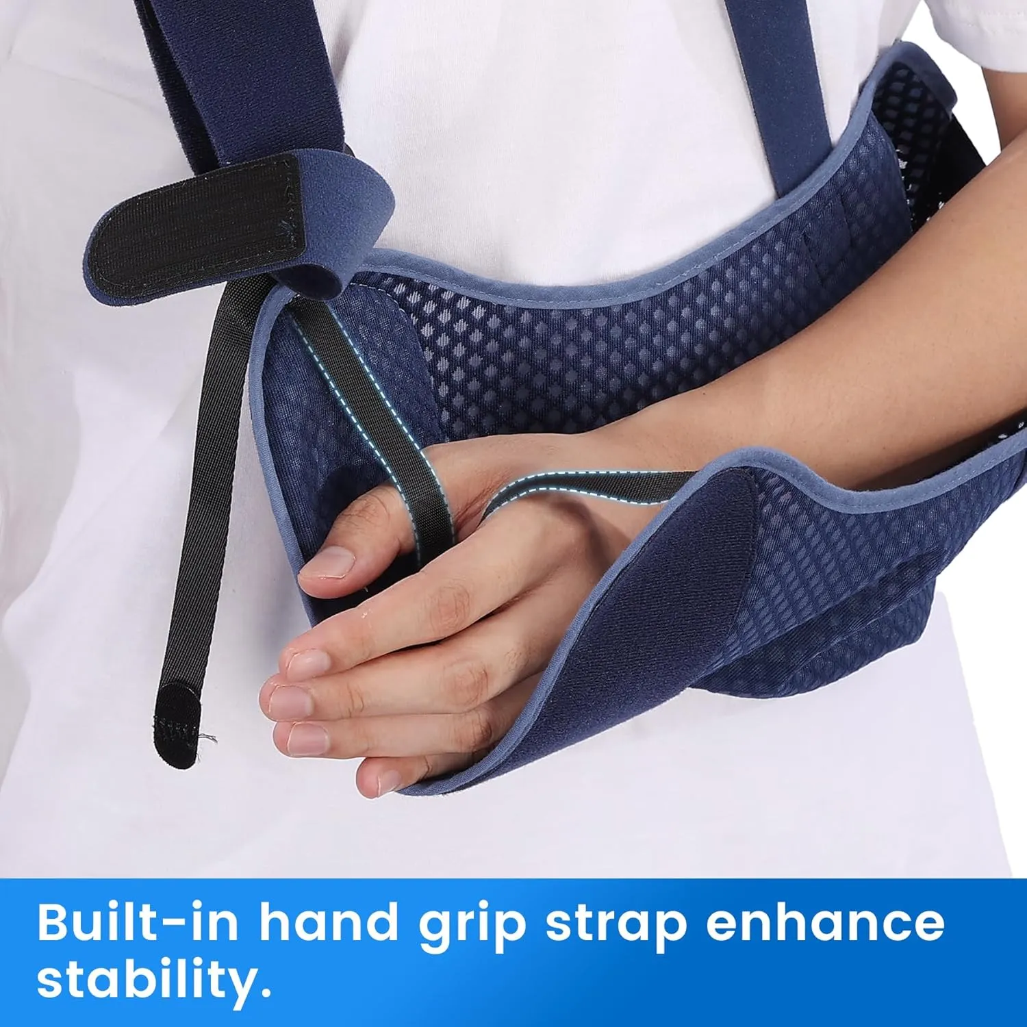 Velpeau Arm Sling Shoulder Immobilizer with Waist Strap, Ventilated & Breathable Design, Arm Support Brace for Shoulder, Rotator Cuff, Elbow, Hand injury (Mesh Version, Blue, Left, M: Bust 28.5-41)