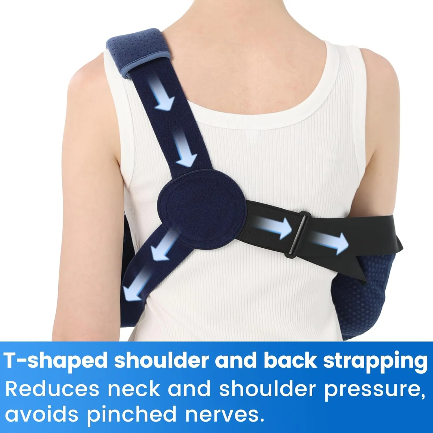 Velpeau Arm Sling Shoulder Immobilizer with Waist Strap, Ventilated & Breathable Design, Arm Support Brace for Shoulder, Rotator Cuff, Elbow, Hand injury (Mesh Version, Blue, Left, M: Bust 28.5-41)