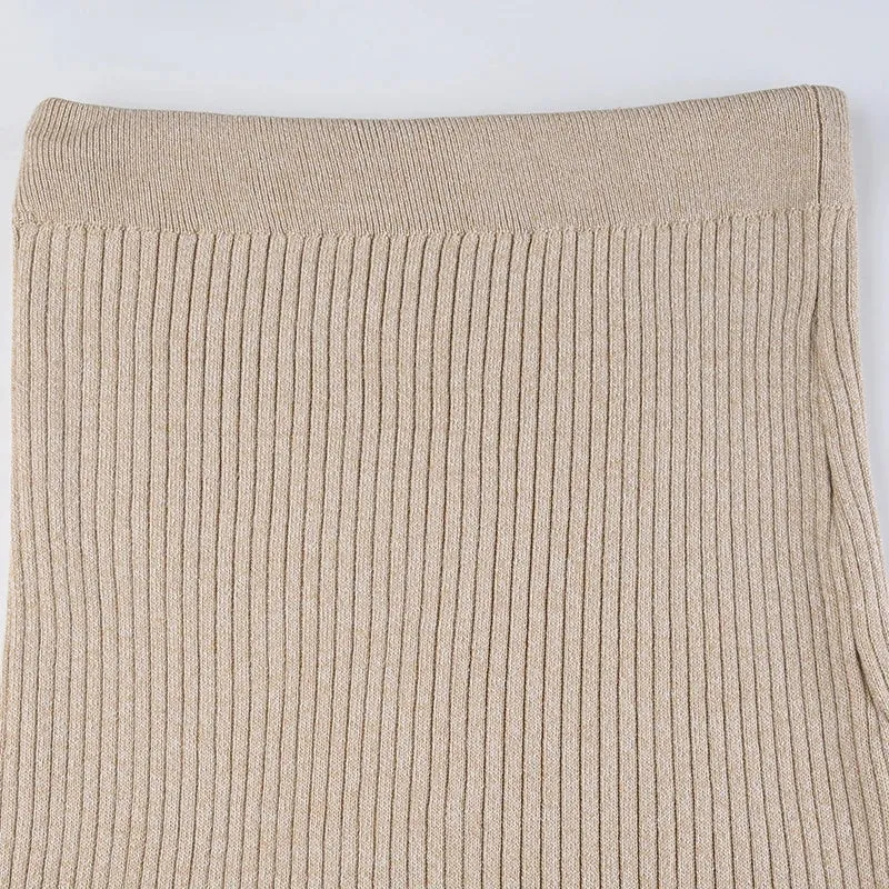 Vintage Side Slit Knitted High Waist Long Skirt